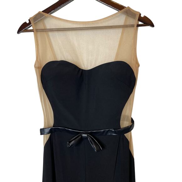 Jovani Sleeveless Jersey and Mesh Wide Leg Jumpsuit Black Nude Belted size 6 - Picture 2 of 4